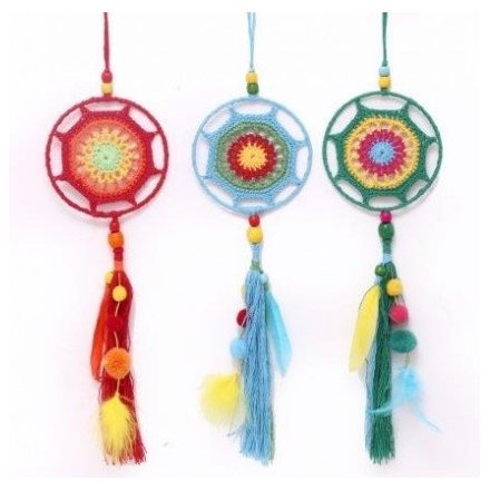  Add a funky pompom touch to any spring displays with this colourful assortment of hanging pompom dreamcatchers