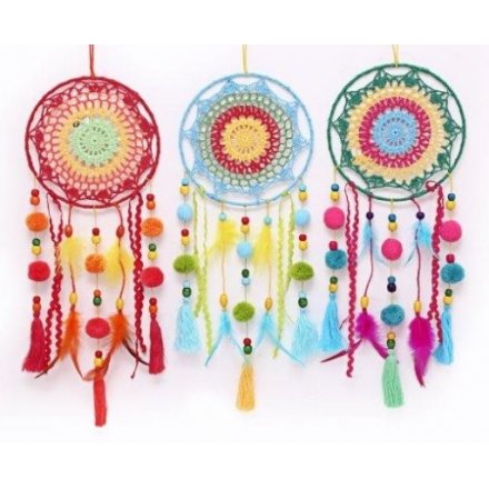 Add a funky pompom touch to any spring displays with this colourful assortment of hanging pompom dreamcatchers