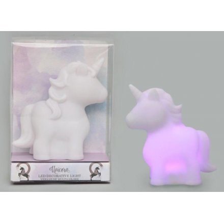 Add a changing coloured glow to any darkened room with this magical unicorn night light