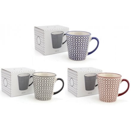 This chic and modern inspired assortment of china mugs will look perfect in any kitchen decor 