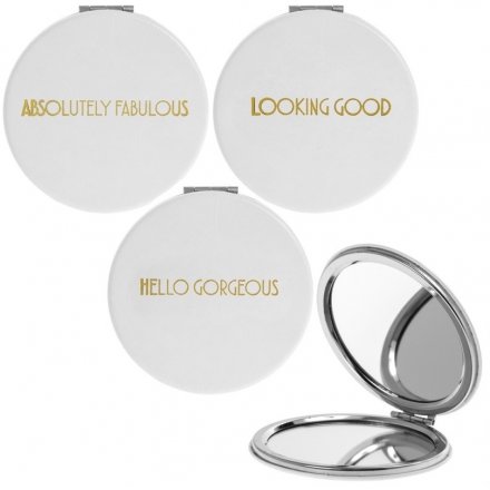 A chic round compact mirror, perfect for always ensuring you look good anywhere you go 