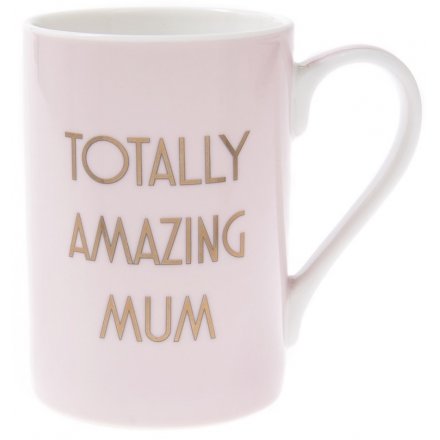  A glamorously styled nude pink china mug with a chic gold "Totally Gorgeous Mum" quote 