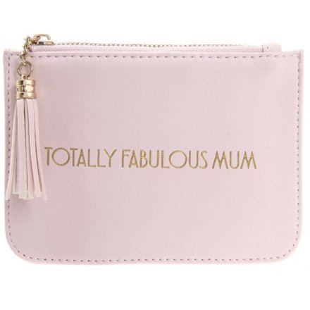 A glamorously styled pink faux leather purse with a chic gold "Totally Fabulous Mum" quote 
