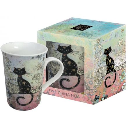 Artistic Black Cat Mug In Gift Box