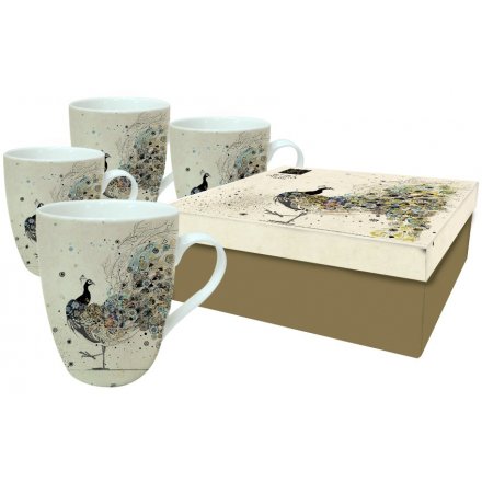 Peacock Art Mugs In Gift Box, Set Of 4 