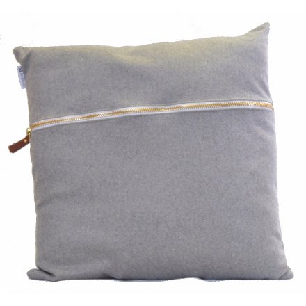 An assortment of 2 grey felt cushions with chunky zips