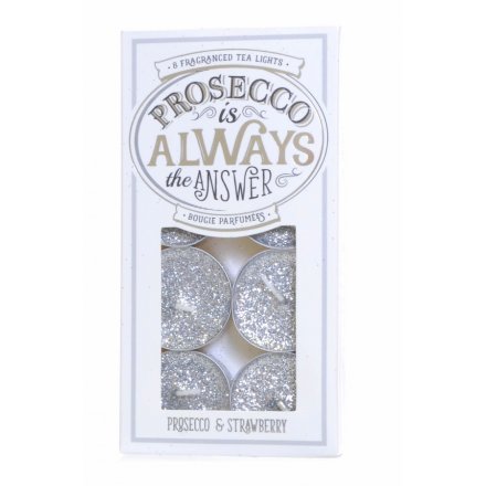 Prosecco Glitter Tlight Candles  Simple white tlights in a prosecco inspired packaging 