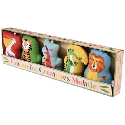 A colourful creatures hanging mobile for a baby's crib