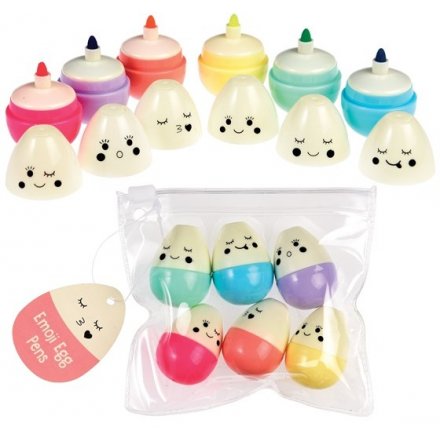 Emoji Egg Pens (pack Of 6)  Add a quirky look to any pencil case with these egg shaped felt tip pens
