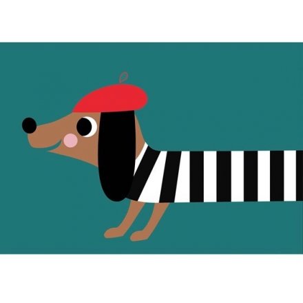 Write your own little message inside this quirky French Sausage Dog themed greetings card