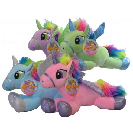 Laying Soft Toy Unicorn, 4ass