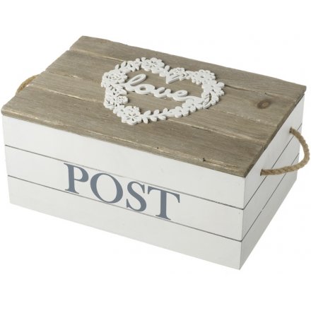Natural Wooden Post Box With Floral Effect