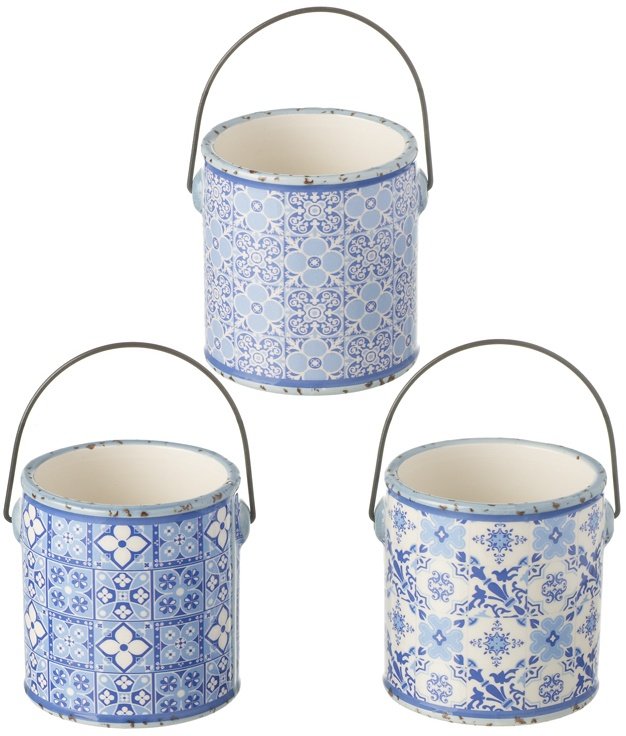 FDT027C / Assortment of 3 Blue Ceramic Pots With Handle, 9cm 38202