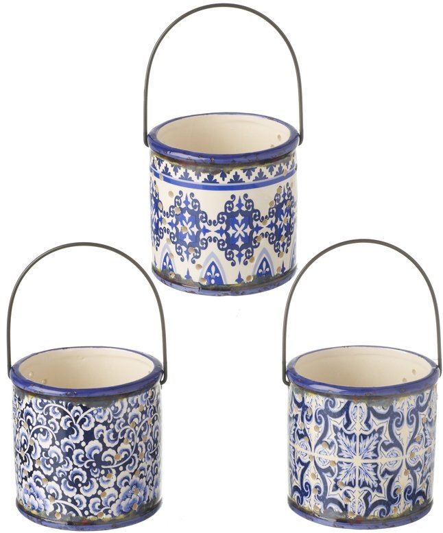 FDT027D / Assortment of 3 Dark Blue Ceramic Pots With Handle, 10cm