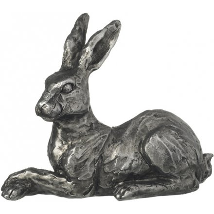 Distressed Silver Perked Hare Ornament 23cm