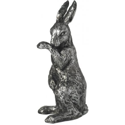 Distressed Silver Grooming Hare Ornament 27cm