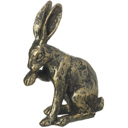 Carved Wood Effect Grooming Hare Ornament 12.5cm