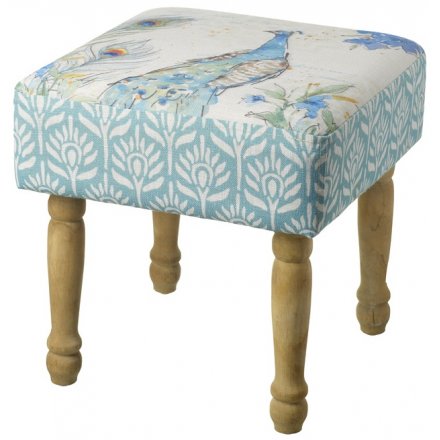 Electric Blue Peacock Footstool 35cm