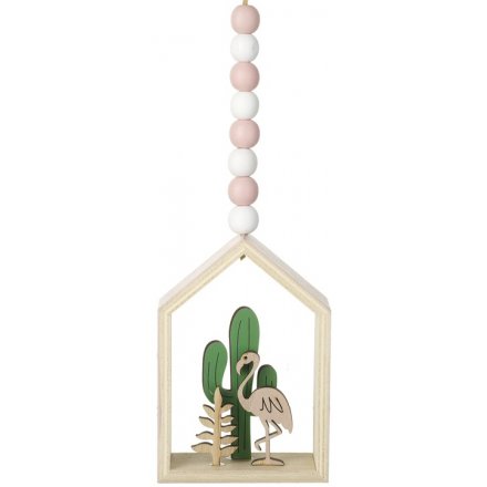 Hanging Wooden Flamingo Decoration