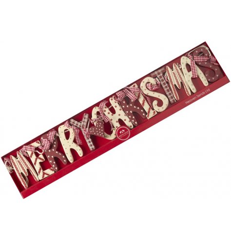 Our best selling wooden Merry Christmas garland with red and cream decorative letters and gingham bows.