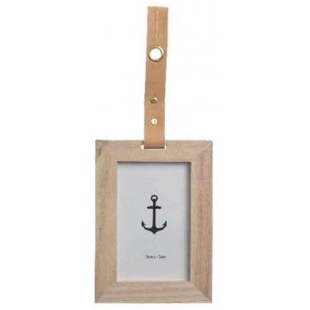 Wooden Photo Frame With Leatherette Handle, 18.5cm