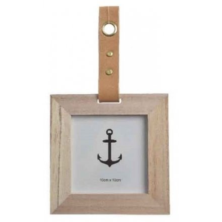 Wooden Photo Frame With Leatherette Handle, 14cm