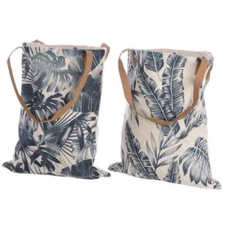 Canvas Leaf Print Tote Bags, 2 Assorted