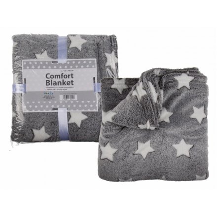 Grey Comfort Blanket With White Stars 160cm