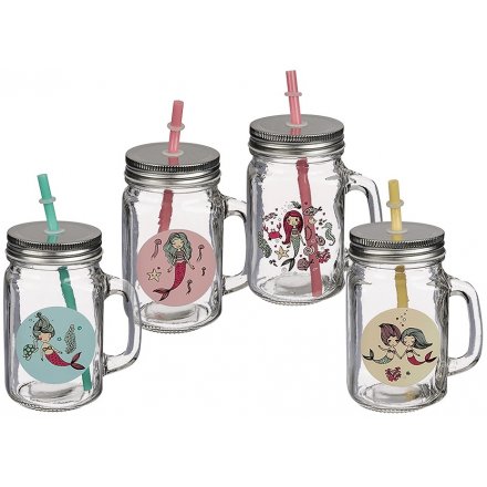 Assorted Mermaid Themed Drinking Jars 