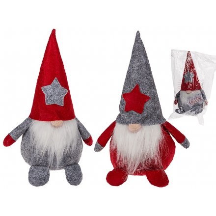 Grey & Red Felt Christmas Gnomes, 25cm