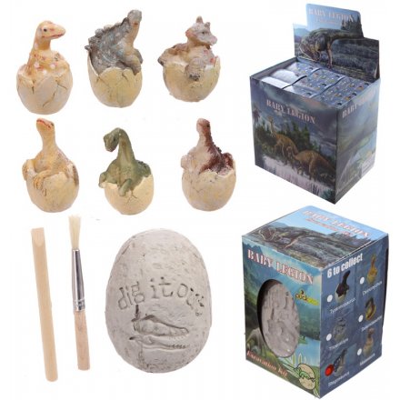 An assortment of 6 baby dinosaur excavation kits