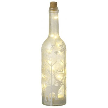 Frosted Reindeer Glass Bottle LED