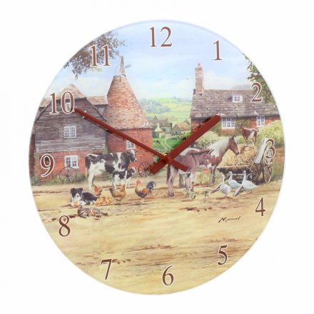 Country Life Animals Glass Clock