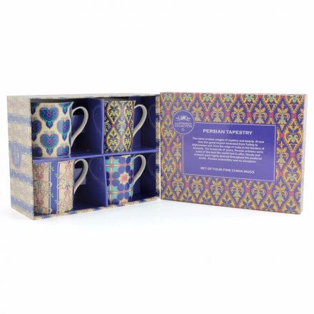 Persian Tapestry Mugs, Set Of 4