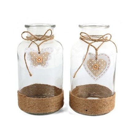 Glass Bottles with A butterfly and Heart Tag 