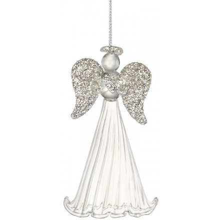 Hanging Glass Glitter Angel 