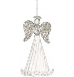 This beautifully finished hanging glass angel will be sure to add grace to any christmas tree this year