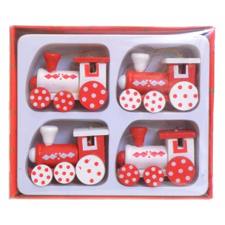 Wooden Train Hanging Decorations, Set of 4 