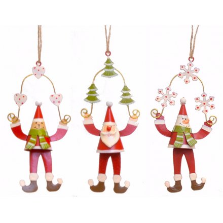 Metal Santa/Bear/Snowman Hanging Decs, 3 Assorted
