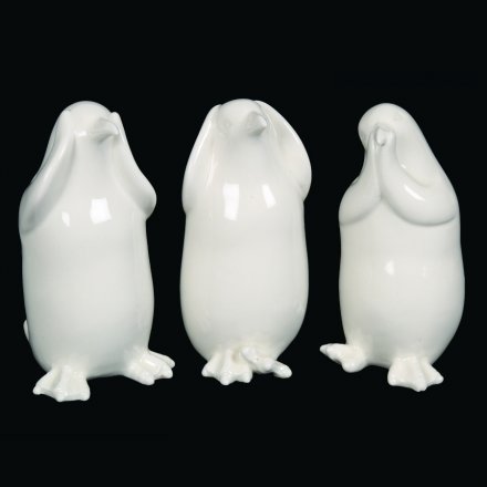 White Ceramic Penguins, 3 Assorted