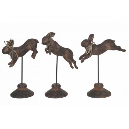 Leaping Rabbit Cast Iron Ornaments, 3ass