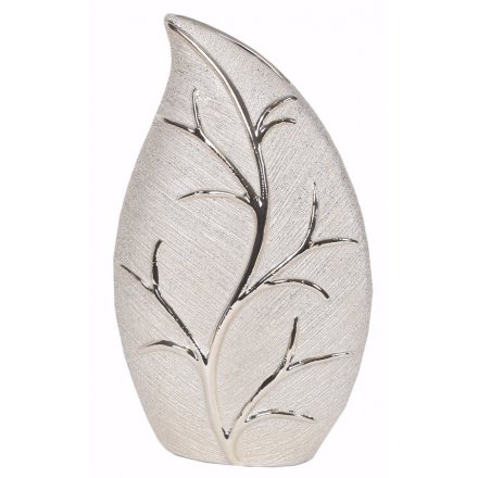 Silver Decorative Embossed Leaf Vase, 35cm