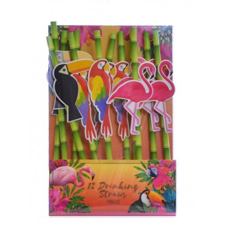 12 Tropical Bird Assorted Paper Straws