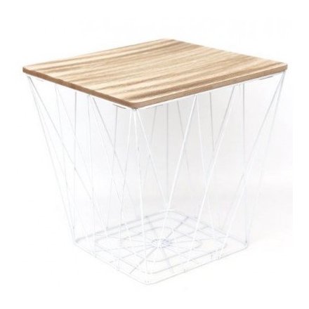 Geometric White Wire Square Table 35cm
