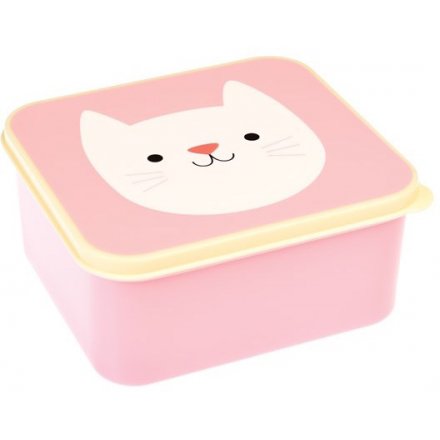  An adorable pink themed plastic lunch box, purrrrfectly finished with a friendly kitten face 