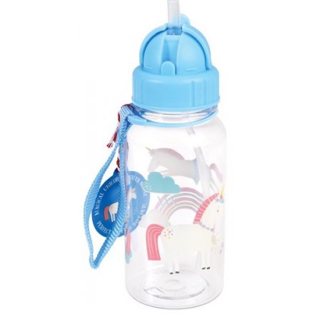  A magical unicorn themed plastic drinks bottle, complete with a retractable straw top 