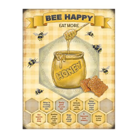 Bee Happy Metal Sign, 20cm