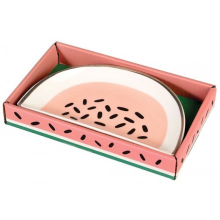 Add a tasty touch to your vanity stand with this juicy themed watermelon porcelain trinket dish 