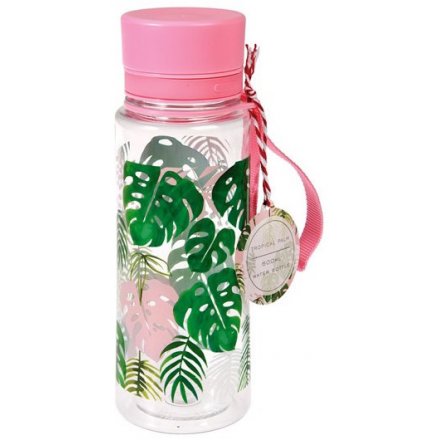 An on trend themed drinking bottle, complete with an fabric strap for easy carrying 