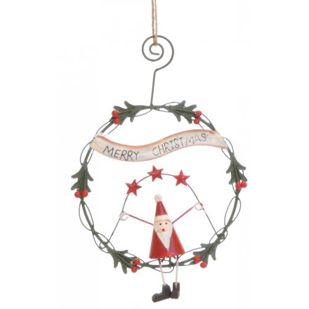 Wire Hanging Decoration With Santa